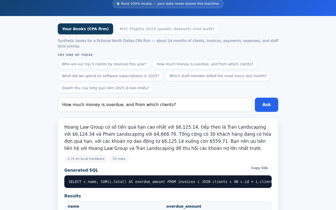 Hỏi sổ sách của bạn — phân tích SQL-by-LLM